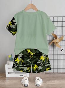 SHEIN Leap Crew 2 件套男童休闲简约圆领短袖短裤，适合夏季 - 彩色 - 查看 4
