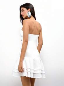 Maija White Strapless Ruffle Trim Fitted Short Dress, Elegant & Versatile For Spring/Summer, Holidays - White - View 4