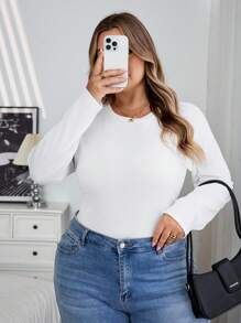 SHEIN CURVE+ Curve Plus Size/Autumn Clothes /Fall Women Clothes/Winter Clothes For Women/Winter ClothesPlus Size Casual Long Sleeve Basic T-Shirt, Fall 2025 Back To School Collection