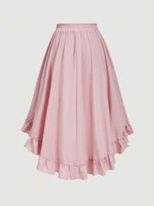 SHEIN MOD 大码女式粉色荷叶边下摆半身裙，复古多层粉色半身裙 - 粉色 - 查看 2