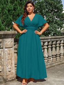 Cravure Gaun Panjang Ukuran Besar Warna Polos yang Melangsingkan Pinggang, Cocok untuk Pakaian Maxi Wanita Natal - Teal Blue - View 6