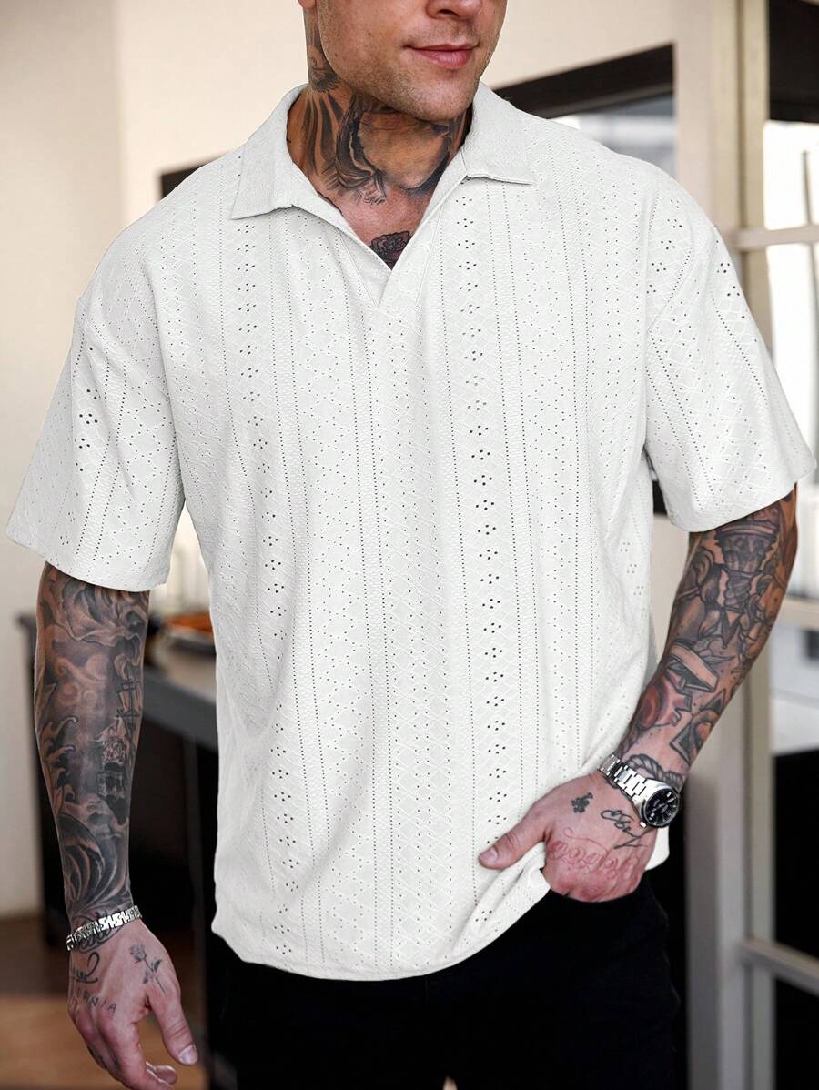 Manfinity RSRT Polo uomo a manica corta, modello casual, in tessuto lavorato, ampia vestibilità