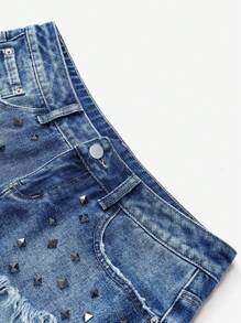 Jeanoix 大码女式性感休闲街头时尚低腰铆钉下摆超短牛仔短裤，夏季 - 藍色 - 查看 7