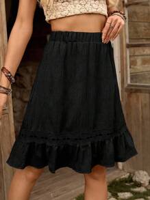 LanaWest 万圣节服装 A 字迷你裙，带荷叶边下摆装饰，休闲度假