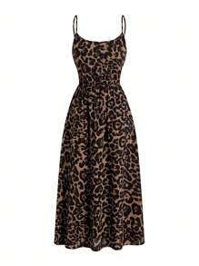 SHEIN Clasi 2pcs/Set Women Leopard Print Dress And Leopard Print Blouse Leopard Set Cheetah Print Outfit, For Going Out - Gold - View 5