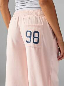 MISSGUIDED Quần dài ống rộng thoải mái, có dây rút, in họa tiết số, mặc nhà, mặc nhà mùa thu đông, mặc thoải mái, mặc dạo phố, ấm áp - Hồng - Xem 4