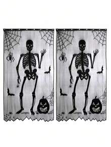 ROMWE Goth 1 件黑色蕾丝蜘蛛网骷髅门帘，带人骨 - 万圣节家居门窗装饰、家居装饰、节日装饰 - 黑色 - 查看 3