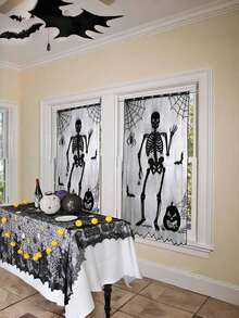 ROMWE Goth 1 件黑色蕾丝蜘蛛网骷髅门帘，带人骨 - 万圣节家居门窗装饰、家居装饰、节日装饰 - 黑色 - 查看 4