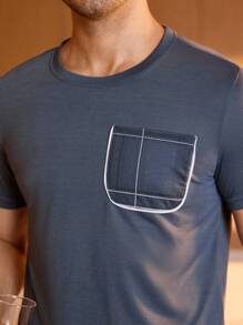 Manfinity Underwear&Sleepwear Basics Men Plaid Print PJ Set / Pajama Set - Blue and White - View 4