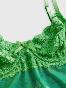 Amplova 蕾丝杯细节热带花卉网眼紧身迷你连衣裙 - 綠色 - 查看 3