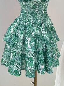 Elamini Sexy tiefausgeschnittenes trägerloses Kleid mit hoher Taille und Ditsy-Blumen-Muster für Frauen, für Frühling/Sommer - Verschiedenfarbig - Übersicht 3