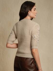 Anewsta Women's Knitted Top, Handmade Fashion 3D Crochet Design Slim Fit Short Sweater