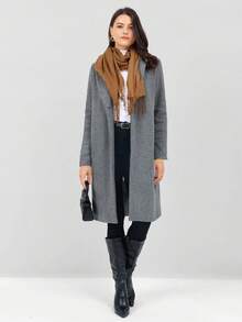 Miaspire Abrigo largo de lana gris para mujer, ropa de mujer para otoño, chaqueta de mujer, blazer de lana, ropa de abrigo para mujer, abrigo gris oscuro, ropa de oficina para mujer, ropa casual de viaje para mujer, serie gris gris - Gris - Ver 8