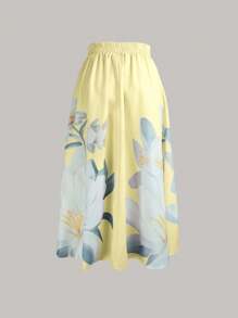 GlowEve Women's Floral Print Single Button Closure Elegant Fashion Skirt