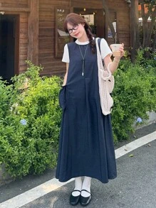 DAZY Korean Style Washed Casual Denim Dress For Women - Blue - View 5
