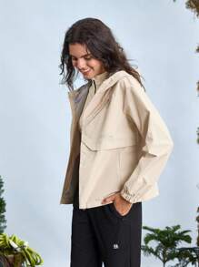 In My Nature Áo khoác ngoài trời mùa thu ngắn có mũ trùm đầu dành cho nữ của Nature Hike, Áo khoác chạy bộ ấm áp để đi bộ đường dài - Màu be - Xem 7