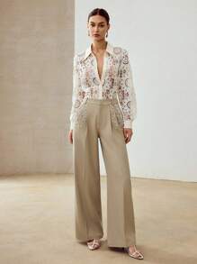 MOTF PREMIUM FAUX PEARL DETAIL PRESS CREASE SUIT PANTS - Khaki - View 2