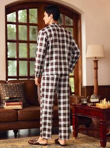 EverLounge Conjunto de pijama estilo retro a cuadros para caballero, de manga larga - Multicolor - Ver 2