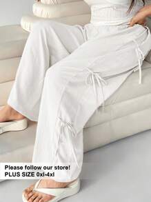 Solflare 大码女式白色直筒休闲裤，度假夏季 - 白色 - 查看 1