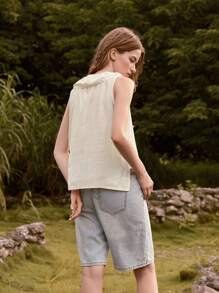 Lumivelle Elegant Flouncing Sleeveless Blouse, Solid Color, Summer - Apricot - View 2