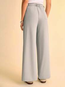 CAJUNI Women's Grey Pleated Elegant Long Suit Pants-Boho Women Clothing/Western Clothes For Women/Casual Woman-Basic /Going Out Tops Women/Fall Women Clothes - Grey - View 2