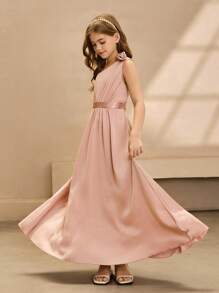 Robe une épaule en satin à fleurs surélevée pour demoiselle d'honneur, remise des diplômes, bal, anniversaire, événement spécial