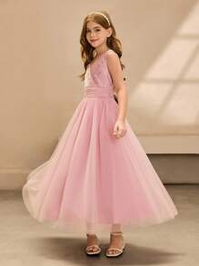 Girls Long Chiffon Dress, Christmas, Wedding, Birthday Party, Formal Gown For Teens - Pink - View 6