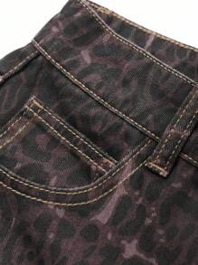 Livesso 夏季新款宽松休闲豹纹女牛仔短裤 - 粉色 - 查看 3