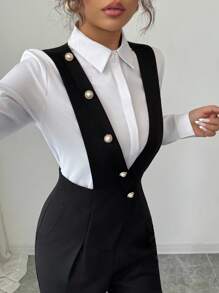 Elenzga Women's Casual Black Wide Leg Jumpsuit - Black - View 4