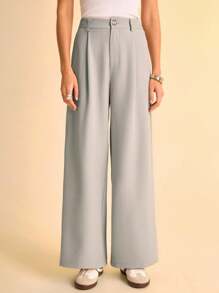 CAJUNI Women's Grey Pleated Elegant Long Suit Pants-Boho Women Clothing/Western Clothes For Women/Casual Woman-Basic /Going Out Tops Women/Fall Women Clothes - Grey - View 3