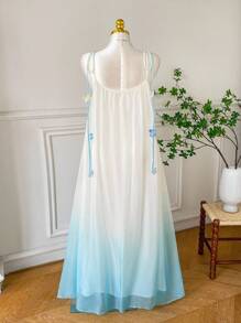 Comfortcana Women Plus Size Flowy Chiffon Midi Dress With Floral Print, Bow Strap And Ruffled Decor, Suitable For Date Night, Going Out, Back To School