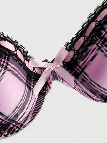 ROMWE J-Fashion Y2K Plaid Frilled With Underwire Bralette For Women - Multicolor - View 6