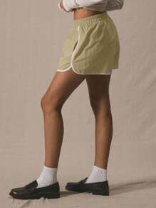 MUSERA Short de course ample à taille basse avec garniture contrastée, style estival, décontracté, à la mode années 2000 et 90, chic et élégant pour les vacances - Tabac - Voir 3