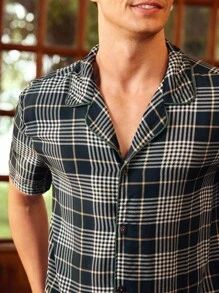 Manfinity Men Plaid Short Sleeve Pajama Set - Green - View 6