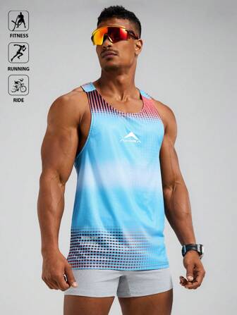 Manfinity Sport Polished 男式格子印花渐变色 Y 型背心运动背心健身服跑步 T 恤和背心