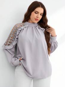 Modelyn Ruffle Lace Shoulder Revealing Sexy Women Luxury Celebrity Fashion Plus Size Blouse Fall Cloth For Women