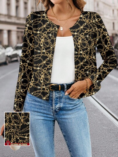 Shutterstock Women's Fashionable Chain Print Jacket, Suitable For Summer