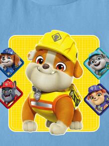 Rubble X SHEIN Young Boy Cartoon Pattern Blue Crew Neck Short Sleeve T-Shirt - White - View 4