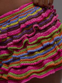 MUSERA Mini short rayé en crochet texturé à volants, style bohème, pour les festivals, les vacances, la plage, les vacances d'été, mignon et élégant, Ibiza
