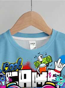 SHEIN 2pcs/Set Young Boy Casual Simple Round Neck Short Sleeve T-Shirt And Shorts Set, Suitable For Summer