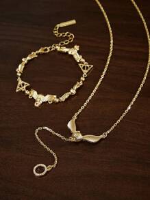HARRY POTTER X SHEIN 2pcs Set Adjustable Size Zinc Alloy Necklace And Bracelet Gold-Tone Gift Set, Suitable For Gifts, Collection, Memento: Golden Snitch, Deathly Hallows, Hedwig - Gold - View 3