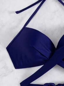 SHEIN Swim 隨機印花墊高式坦克比基尼泳衣，附鋼圈與開口下擺，適合夏季海灘度假 - 藏蓝色 - 查看 3