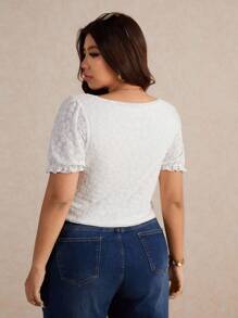 Elaquor Áo thun dáng ôm, màu trơn, chất liệu jacquard, cỡ lớn, thanh lịch, thích hợp cho nữ giáo viên. - trắng - Xem 2