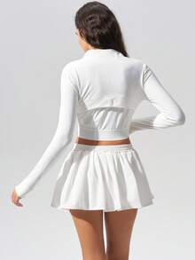 Fluxe Casual Letter Print Zipper Fitted Cropped Top