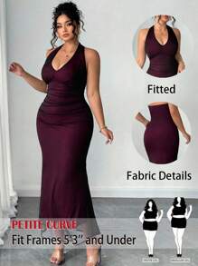 SHEIN PETITE 网眼双层吊带长款修身鱼尾连衣裙，优雅大码和娇小女性，夏季