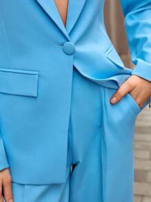 CLARA VERO 2 Pcs Blazer Jacket And Straight Fit Pants Suit Set - Baby Blue - View 7
