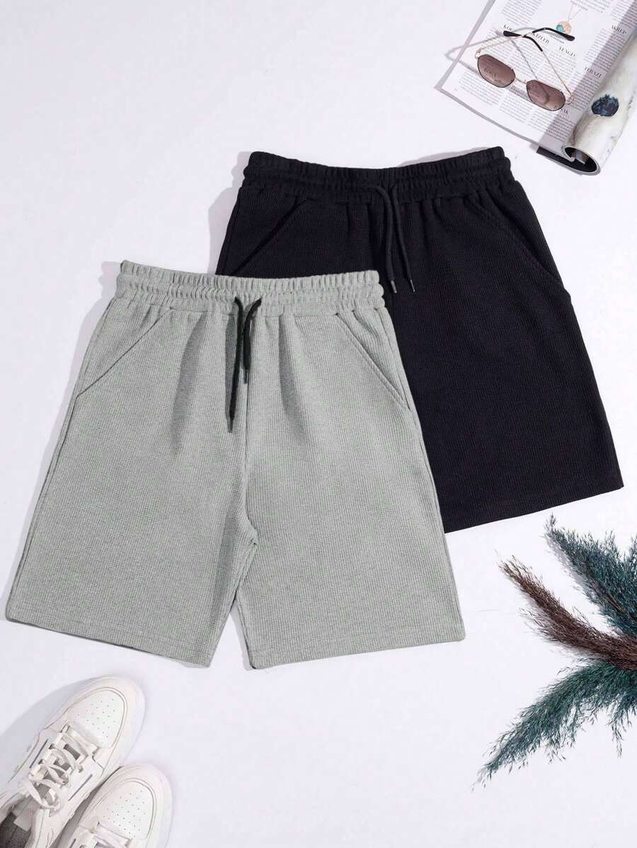 EURMUSE 100%Cotton 2pcs/Set Men's Waffle Fabric Basic Shorts - Multicolor - View 1