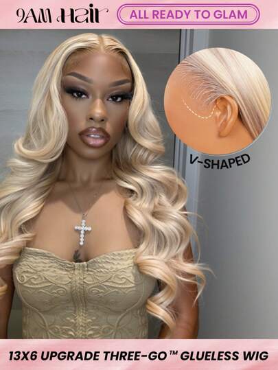 ALL READY WIG Blonde Highlights P10/613 Upgraded 13x6 Lace Front Human Hair Body Wave Pre-Cut Ear-To-Ear Lace Easy Wear Glueless 18-26 Inch Colored Human Hair Wigs Festival Ready Summer Style Halloween Costumes