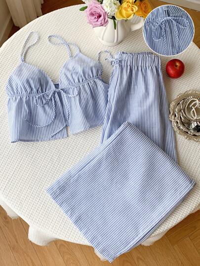 Comfortcana 女士两件套编织条纹休闲度假套装，春夏款