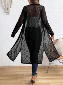 SHEIN Clasi 女士优雅休闲针织开衫、轻薄透明毛衣外套、防晒罩衫